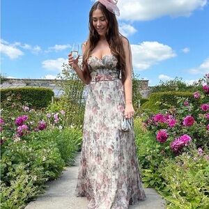 Lulu's Floral Strapless Maxi Dress in Blush and Sage